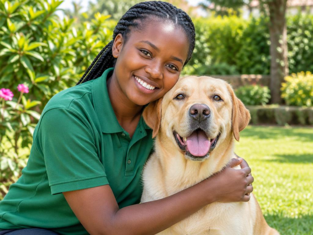 Caretaker with a happy dog